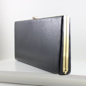 UNIQUE LARGE BLACK FAUX LEATHER CLUTCH BAG